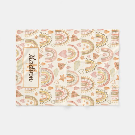 Whimsical Modern Boho Rainbow Pattern Name Baby Fleece Deken (Voorkant (Horizontaal))