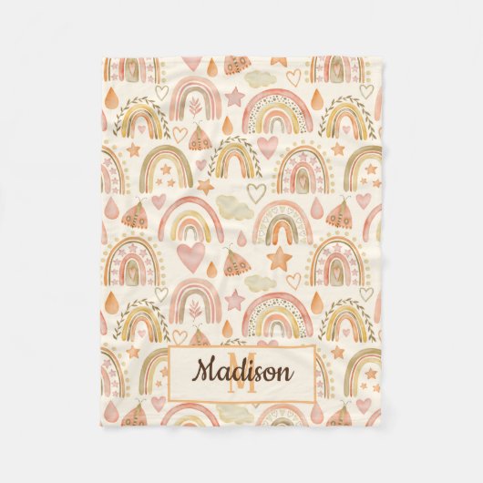 Whimsical Modern Boho Rainbow Pattern Name Baby Fleece Deken (Voorkant)