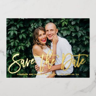 Whimsical Modern Calligraphy Photo Save the Date Folie Uitnodiging