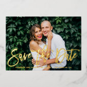 Whimsical Modern Calligraphy Photo Save the Date Folie Uitnodiging (Voorkant)