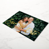 Whimsical Modern Calligraphy Photo Save the Date Folie Uitnodiging (Gedraaid)