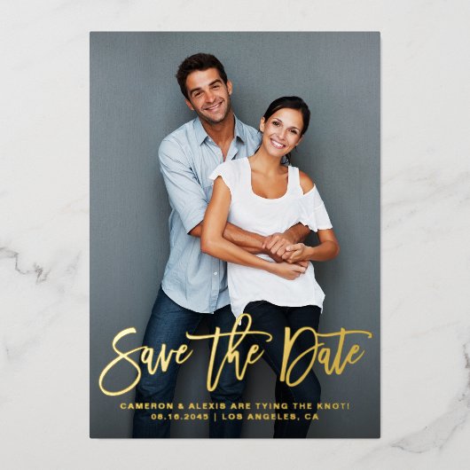 Whimsical Modern Calligraphy Save the Date Photo Folie Uitnodiging (Voorkant)