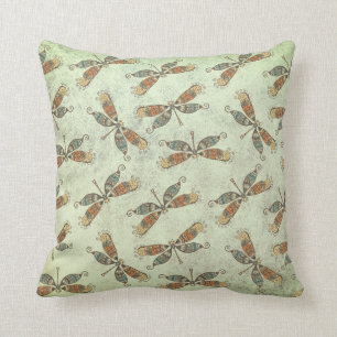 Whimsical Modern Dragonfly Patroon op Sage Green Kussen