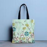 Whimsical Modern Floral Natuur meisjesnaam Tote Bag<br><div class="desc">Dit schattige en grillige bloemontwerp heeft bloemen en libellen met uw gepersonaliseerde naam. Personaliseer door de tekst in het tekstvak te bewerken. #floral #flowers #botanical #blossoms #dragonfly #natuur #tas #tassen #bags #totebags #accessoires #gift #gifts #giftsforher #girly #personalized #personalizedgifts</div>