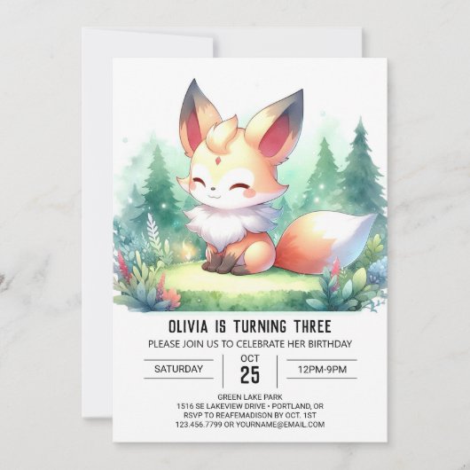 Whimsical Modern Fox Verjaardag digitaal Kaart (Voorkant)
