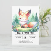 Whimsical Modern Fox Verjaardag digitaal Kaart (Staand voorkant)