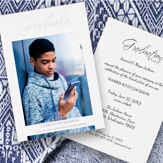 Whimsical Modern Graduation Calligraphy Photo Folie Uitnodiging