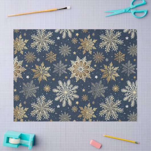 Whimsical Modern Navy Gold Snowflakes Decoupage Tissuepapier (Craft)