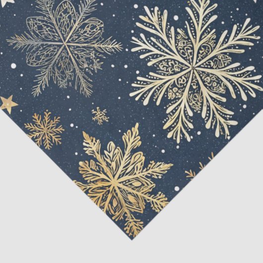 Whimsical Modern Navy Gold Snowflakes Decoupage Tissuepapier (Detail)