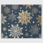 Whimsical Modern Navy Gold Snowflakes & Hearts Cadeaupapier (Vlak)