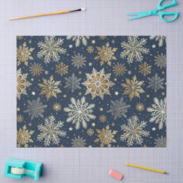 Whimsical Modern Navy Gouden Sneeuwvlokken Decoupa Tissuepapier