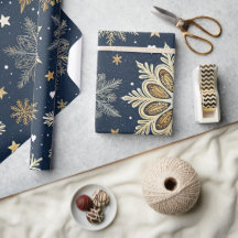 Whimsical Modern Navy Gouden Sneeuwvlokken & Harte