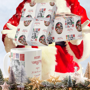 Whimsical Modern Nostalgische Kerst 2 Foto Cadeaupapier
