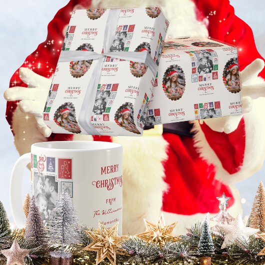 Whimsical Modern Nostalgische Kerst 2 Foto Cadeaupapier