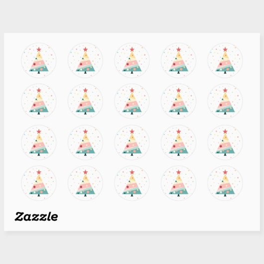 Whimsical Modern Pastel Polka Dot Kerstboom Ronde Sticker (Vel)