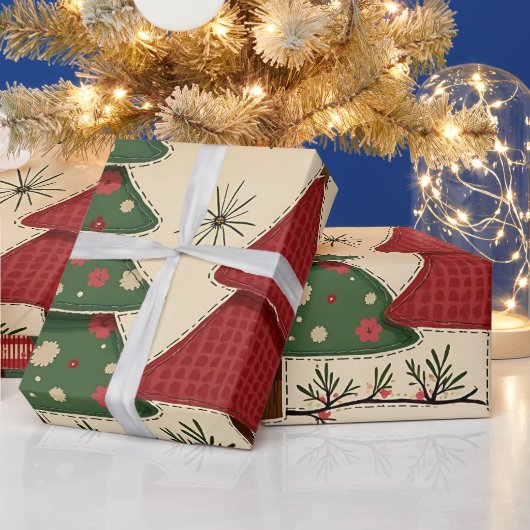 Whimsical Modern Red & Green Christmas Floral  Cadeaupapier (Feestdagen)
