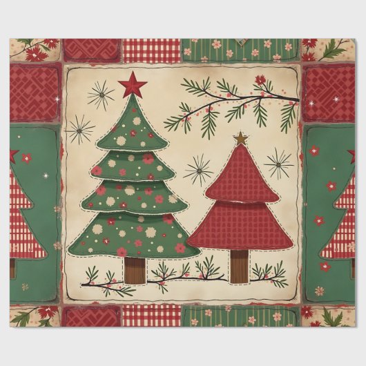 Whimsical Modern Red & Green Christmas Floral Cadeaupapier (Vlak)