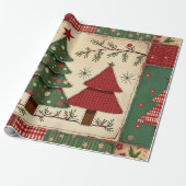 Whimsical Modern Red & Green Christmas Floral  Cadeaupapier (Uitgerold)