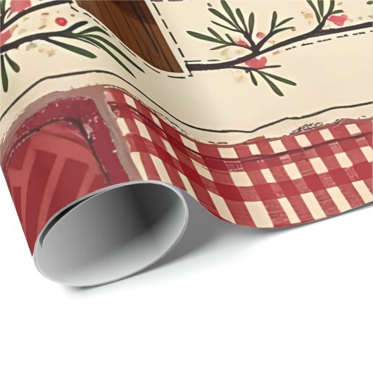 Whimsical Modern Red & Green Christmas Floral  Cadeaupapier (Rol Hoek)