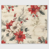 Whimsical Modern Rood & Groen Kerst Bloemen Cadeaupapier (Vlak)