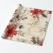 Whimsical Modern Rood & Groen Kerst Bloemen Cadeaupapier (Uitgerold)