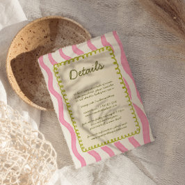 Whimsical Modern Roze & Groen Bruiloftsdetail Kaar Informatiekaartje
