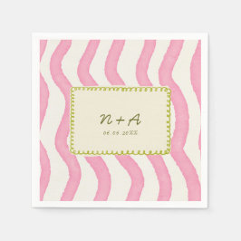 Whimsical Modern Roze & Groen Huwelijk Servet