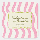 Whimsical Modern Roze & Groen Huwelijk Vierkante Sticker (Voorkant)