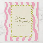 Whimsical Modern Roze & Groen Huwelijk Wijn Etiket (Enkel label)