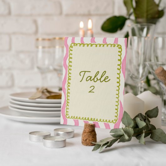 Whimsical Modern Roze & Groen Trouwtafel Nummer Kaart
