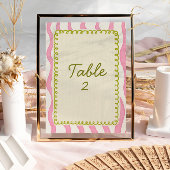 Whimsical Modern Roze & Groen Trouwtafel Nummer Kaart