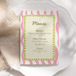 Whimsical Modern Roze & Groen Wedding Menu Kaart