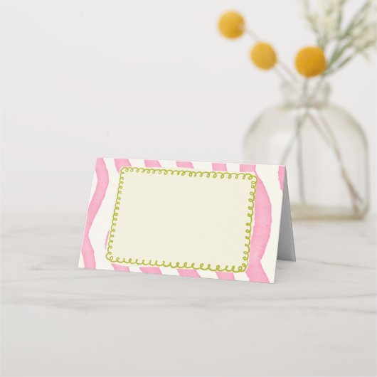 Whimsical Modern Roze & Groen Wedding Place Card Plaatskaartje (Voorkant)