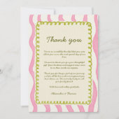 Whimsical Modern Roze & Groene bruiloft Dank u Kaart (Voorkant)