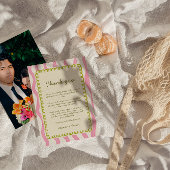 Whimsical Modern Roze & Groene bruiloft Dank u Kaart