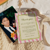 Whimsical Modern Roze & Groene bruiloft Dank u Kaart