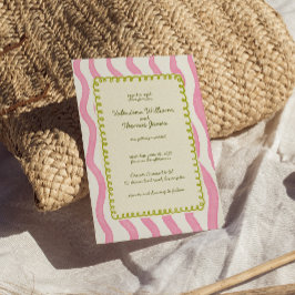 Whimsical Modern Roze & Groene bruiloft uitnodigin Kaart