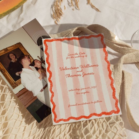 Whimsical Modern Roze & Rode bruiloft Bewaar de da Kaart