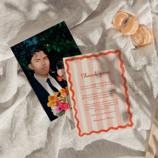 Whimsical Modern Roze & Rode bruiloft Dank u Kaart