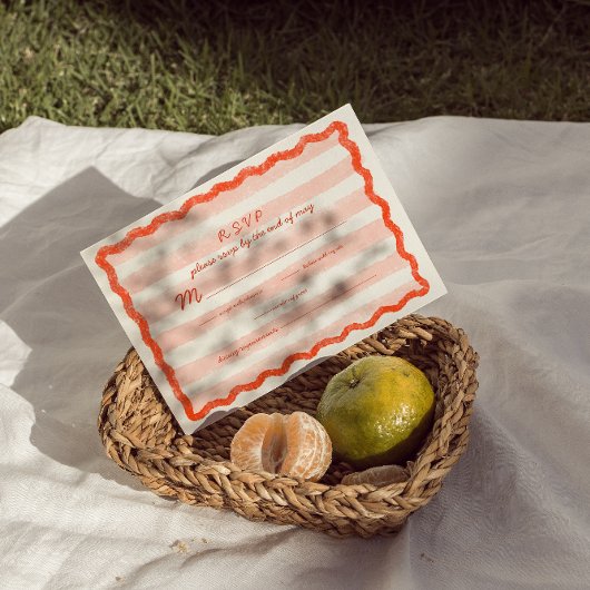 Whimsical Modern Roze & Rode bruiloft RSVP Kaart.
