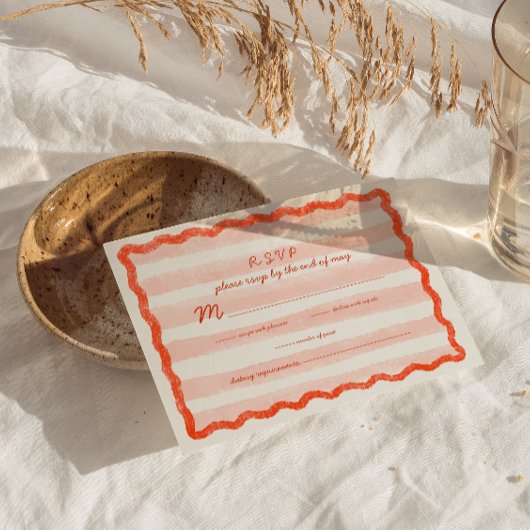 Whimsical Modern Roze & Rode bruiloft RSVP Kaart. Kaartje
