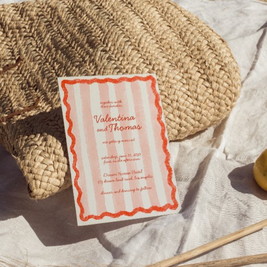 Whimsical Modern Roze & Rode bruiloft uitnodiging