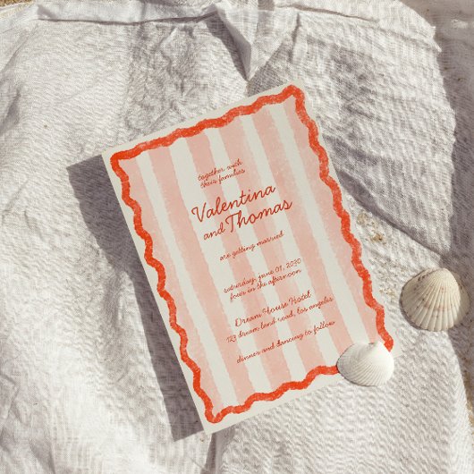 Whimsical Modern Roze & Rode bruiloft uitnodiging