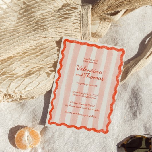 Whimsical Modern Roze & Rode bruiloft uitnodiging