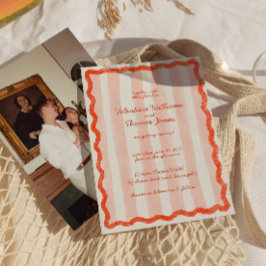 Whimsical Modern Roze & Rode bruiloft uitnodiging