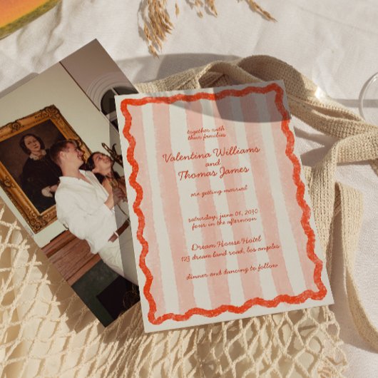 Whimsical Modern Roze & Rode bruiloft uitnodiging