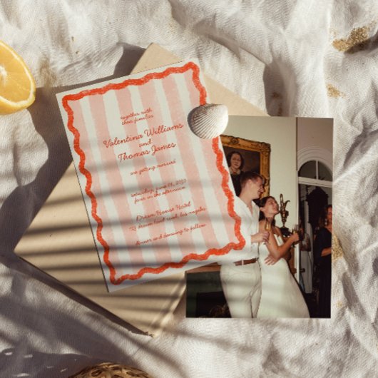 Whimsical Modern Roze & Rode bruiloft uitnodiging