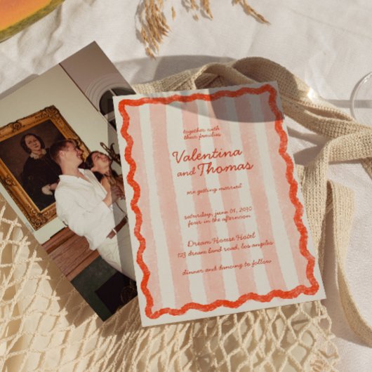 Whimsical Modern Roze & Rode bruiloft uitnodiging