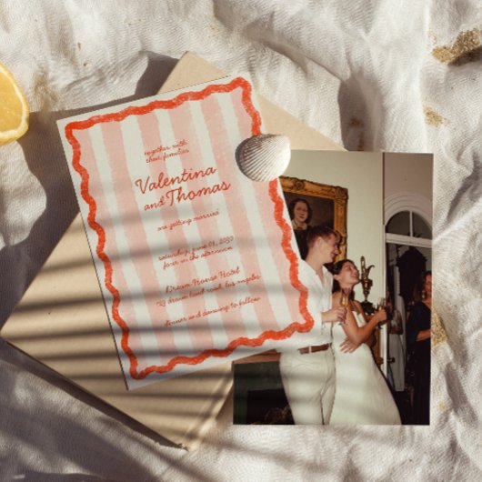 Whimsical Modern Roze & Rode bruiloft uitnodiging