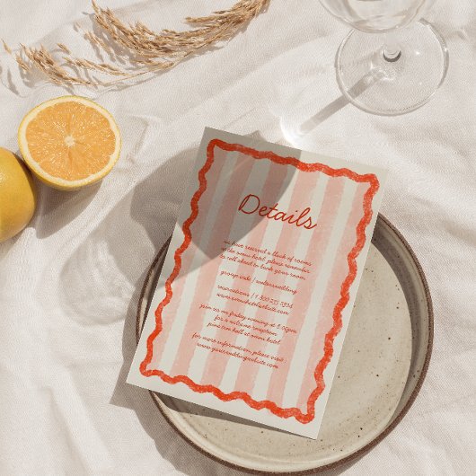 Whimsical Modern Roze & Rood Bruiloftsdetail Kaart